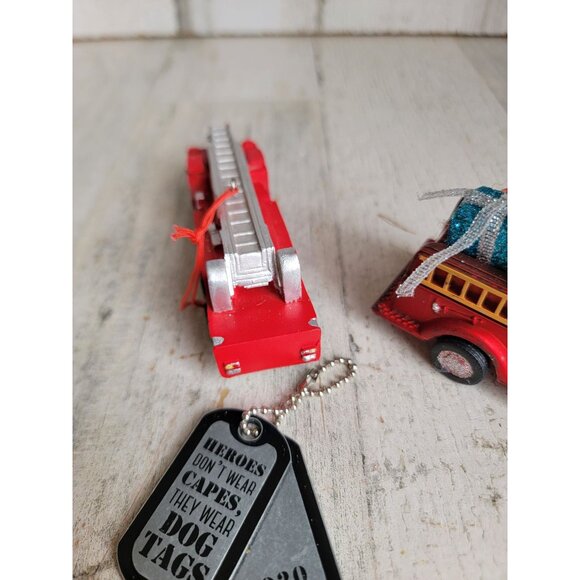 Firefighter fire truck tree hero cape dog tag ornament Xmas set - Picture 9 of 12